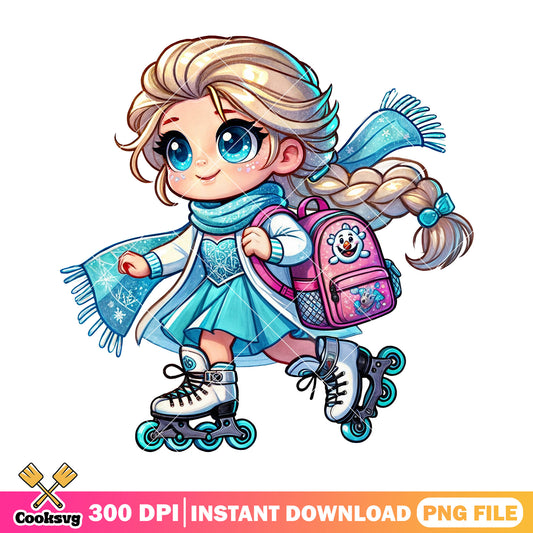 Elsa going school design png, go back to school png, princess cute png