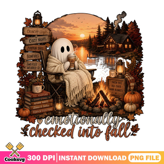 Emotionally Checked Into Fall Ghost PNG, Cozy Fall PNG, Halloween PNG