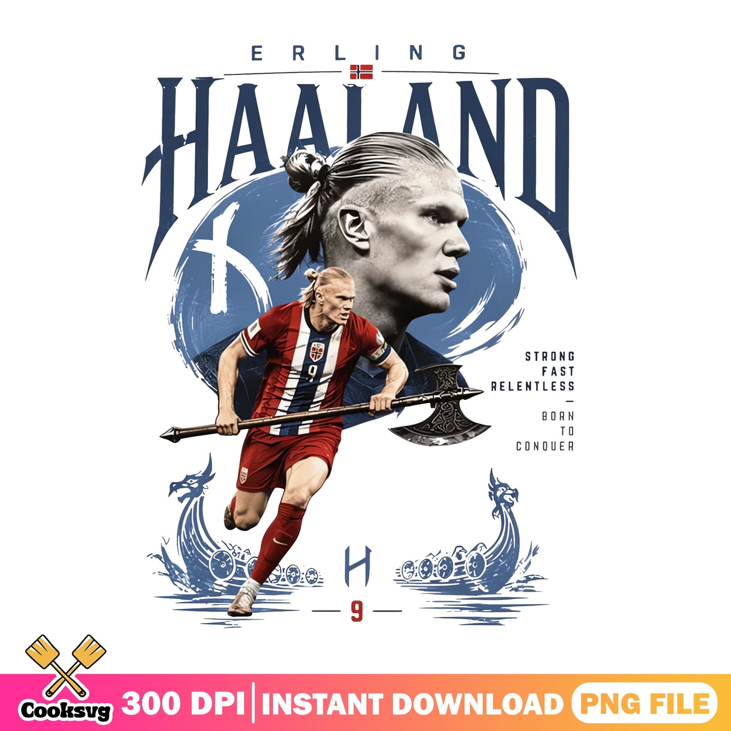 Erling Haaland Norway Soccer PNG, Football Player PNG, Viking PNG