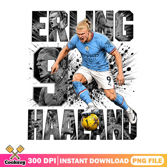 Erling Haaland Number 9 Manchester City PNG, Soccer PNG, Football Player PNG
