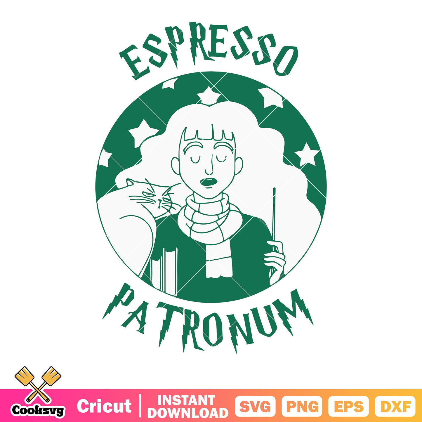 Espresso patronum svg, fluffy hair girl svg, starry night svg
