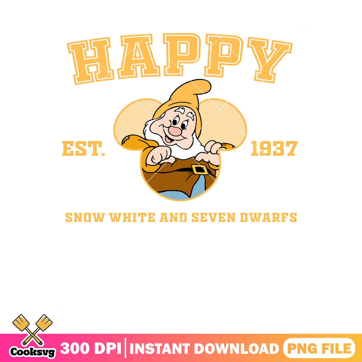 Est 1937 happy png, happy dwarf​ png, walt disney world png