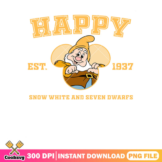 Est 1937 happy png, happy dwarf​ png, walt disney world png