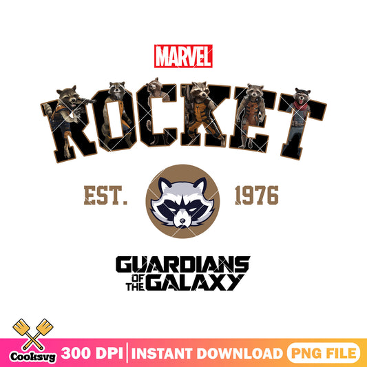Est 1976 rocket png, rocket marvel​ png, marvel rocket raccoon​ png