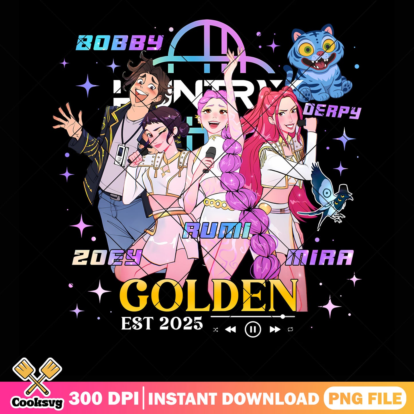 Est 2025 golden png, demon hunters kpop png, huntrix movie png