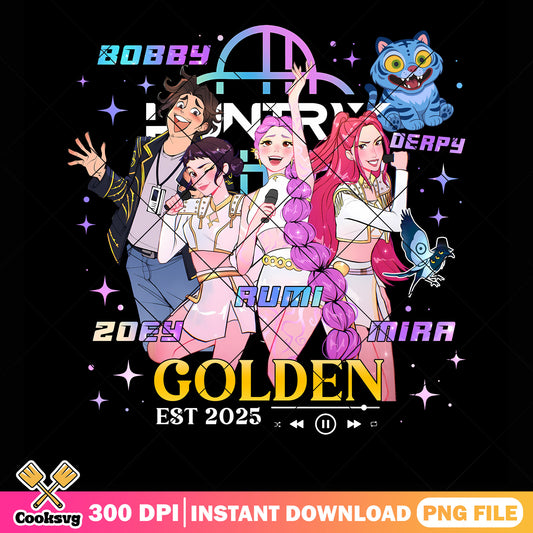 Est 2025 golden png, demon hunters kpop png, huntrix movie png