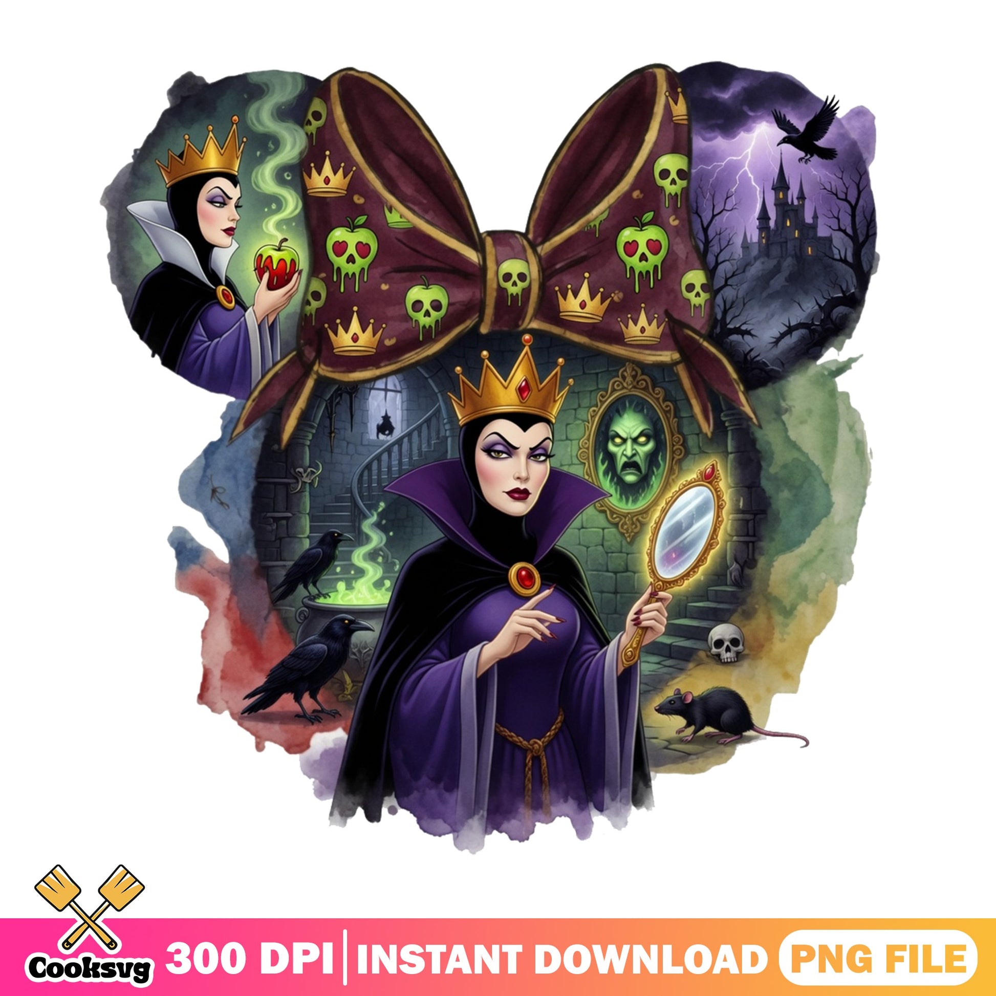 Evil Queen Disney Villain PNG, Snow White Minnie Ear, Halloween PNG