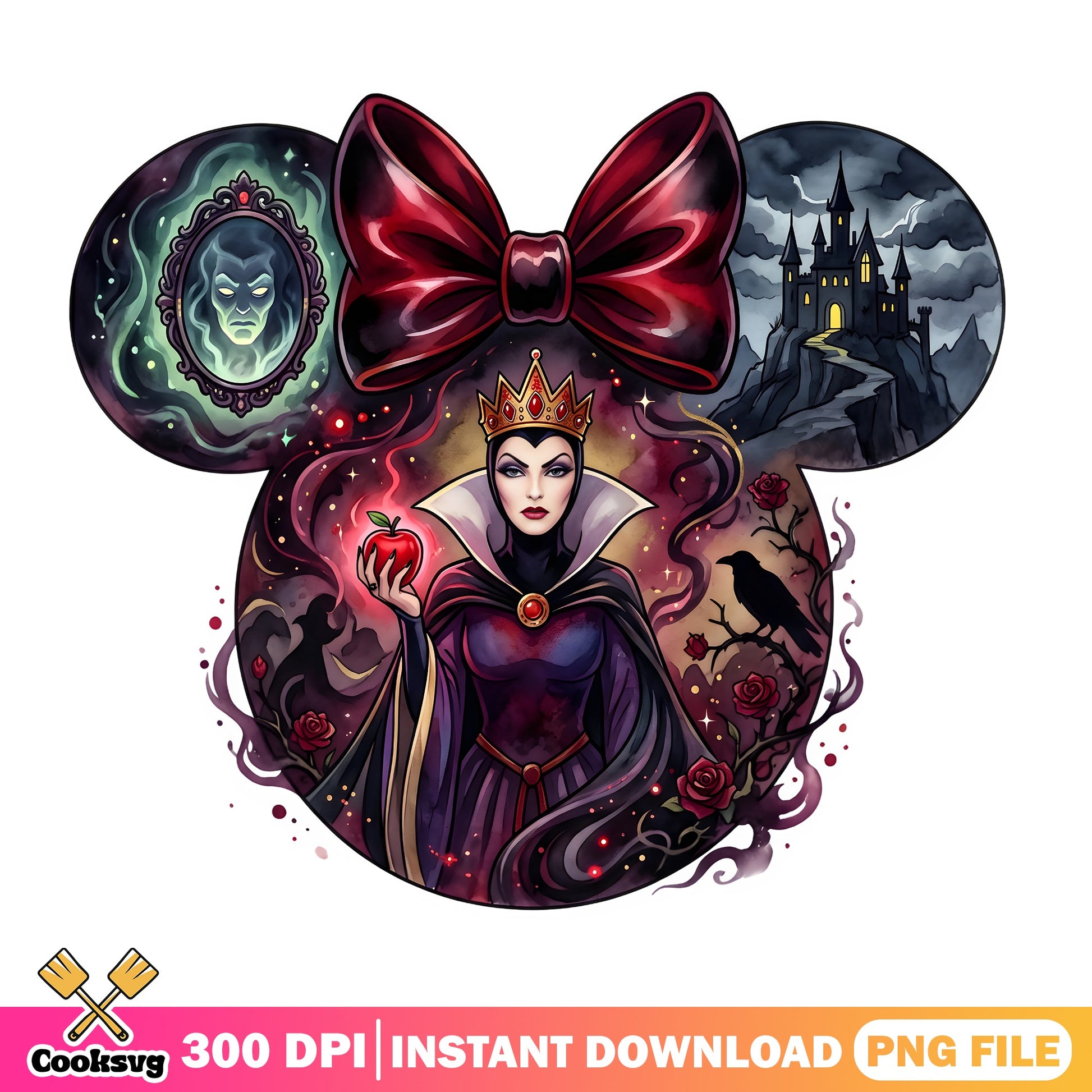 Evil Queen Mickey Ears Disney Villain PNG, Halloween PNG, Disney PNG