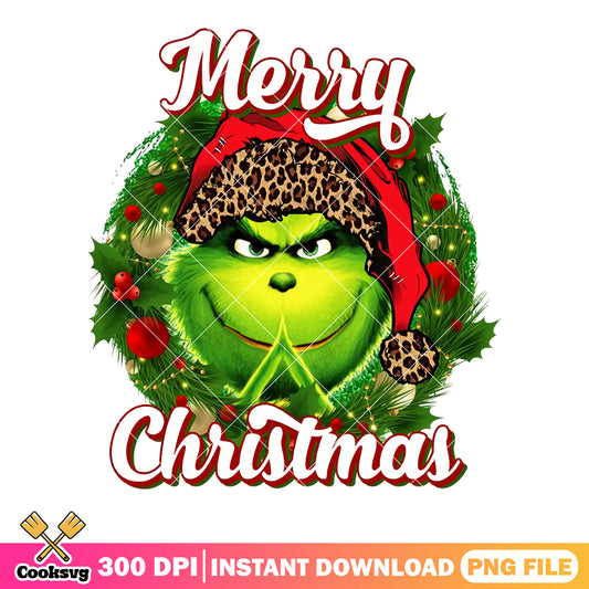 Evil face green monster png, christmas wreath png, merry christmas png