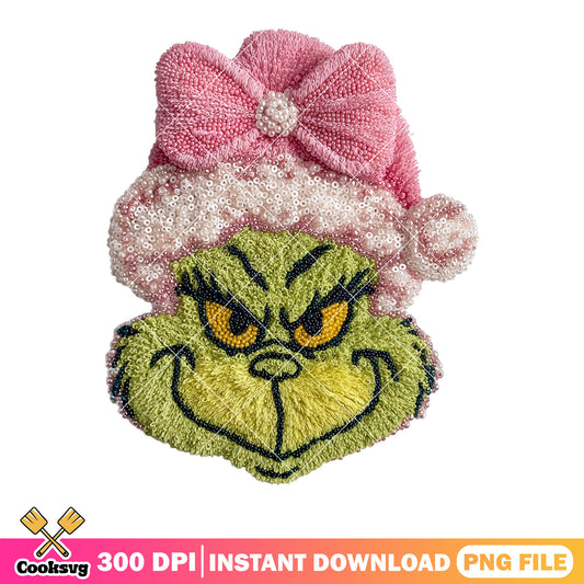 Evil grinch pink beanie png, santa costume png, christmas cards png