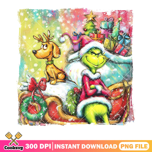 Evil grinch stole santa sleigh png, the grinch png, max the dog​ png