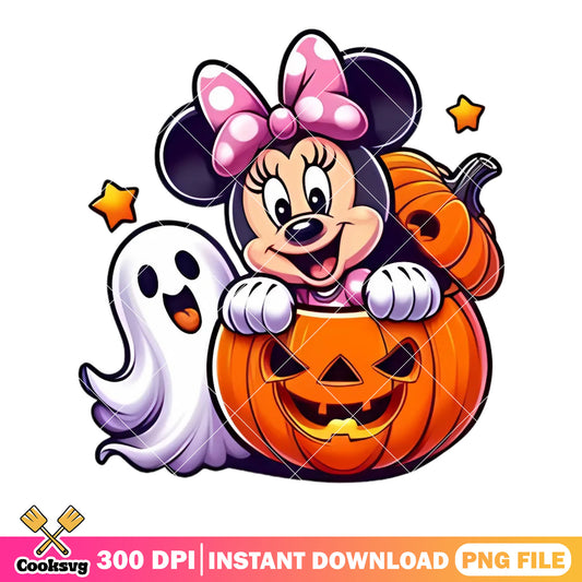 Exciting minnie in the pumpkin png, wicker pumpkin png, ghost baby​ png