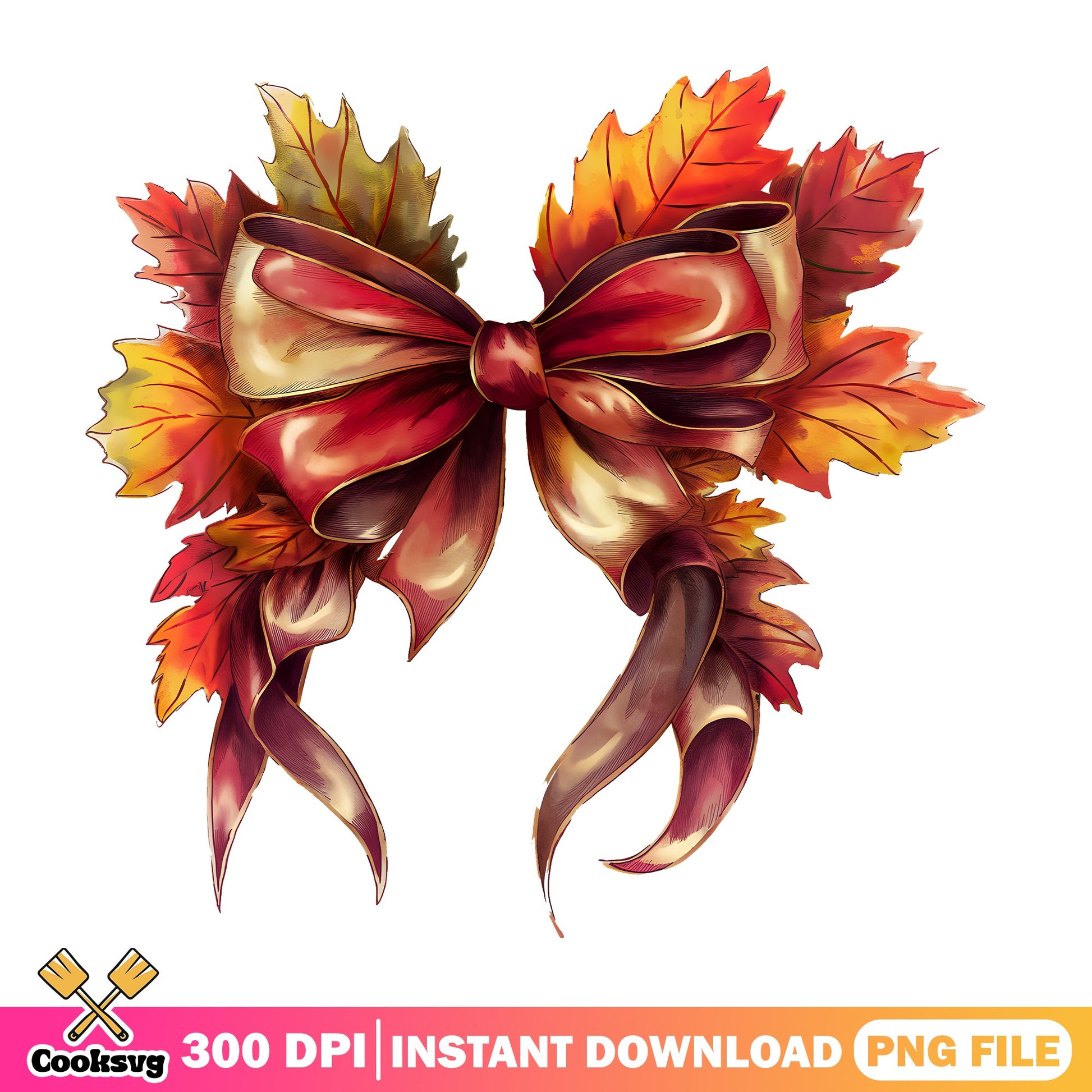 Fall Autumn Bow With Maple Leaves PNG, Thanksgiving PNG, Fall Leaves PNG