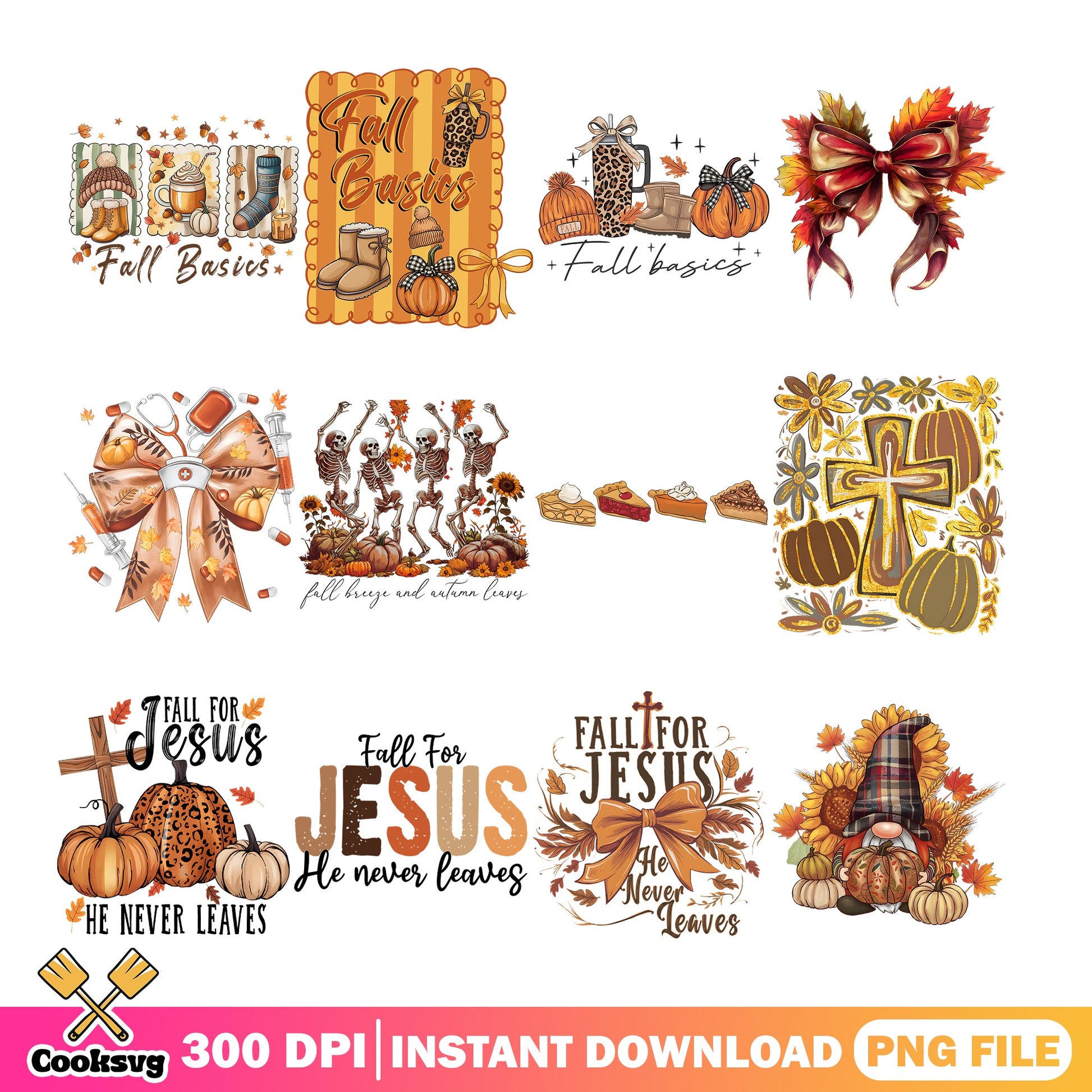 Fall Basics Autumn Bundle PNG, Fall For Jesus PNG, Thanksgiving PNG