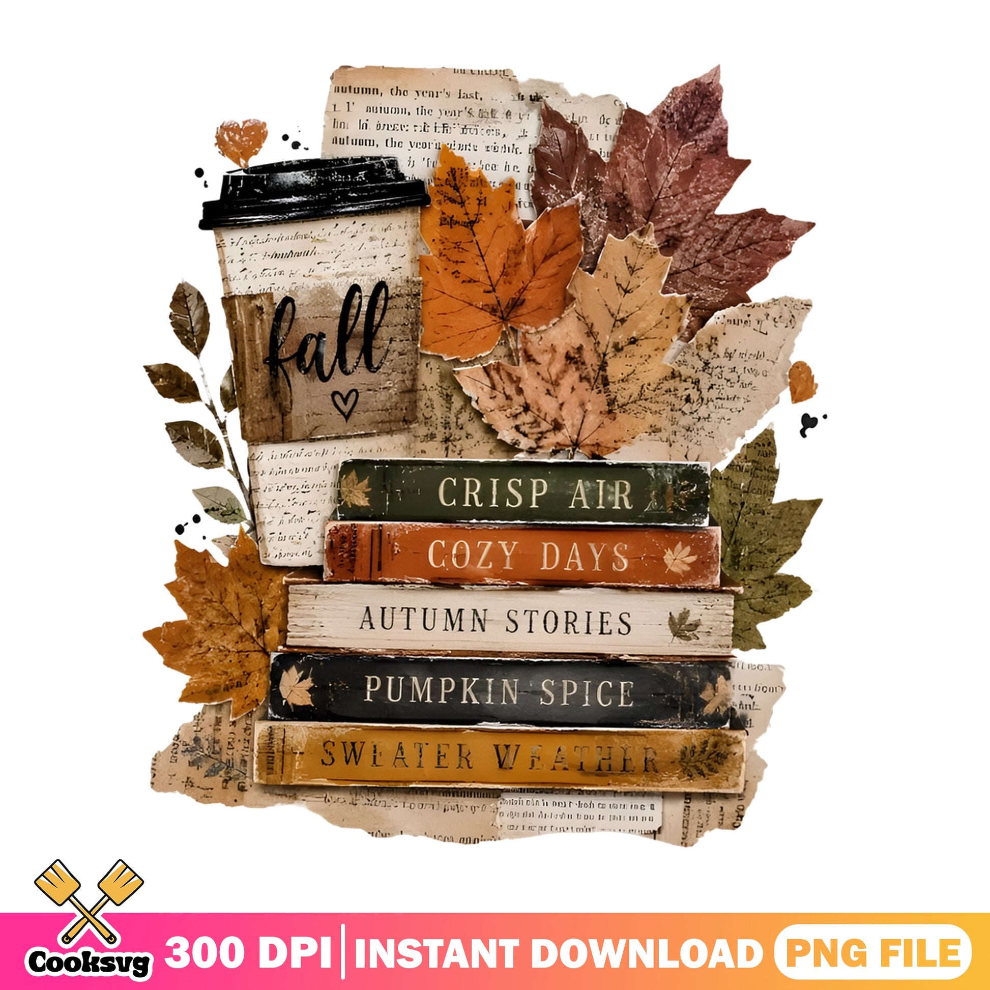 Fall Books Pumpkin Spice PNG, Autumn Cozy PNG, Fall PNG