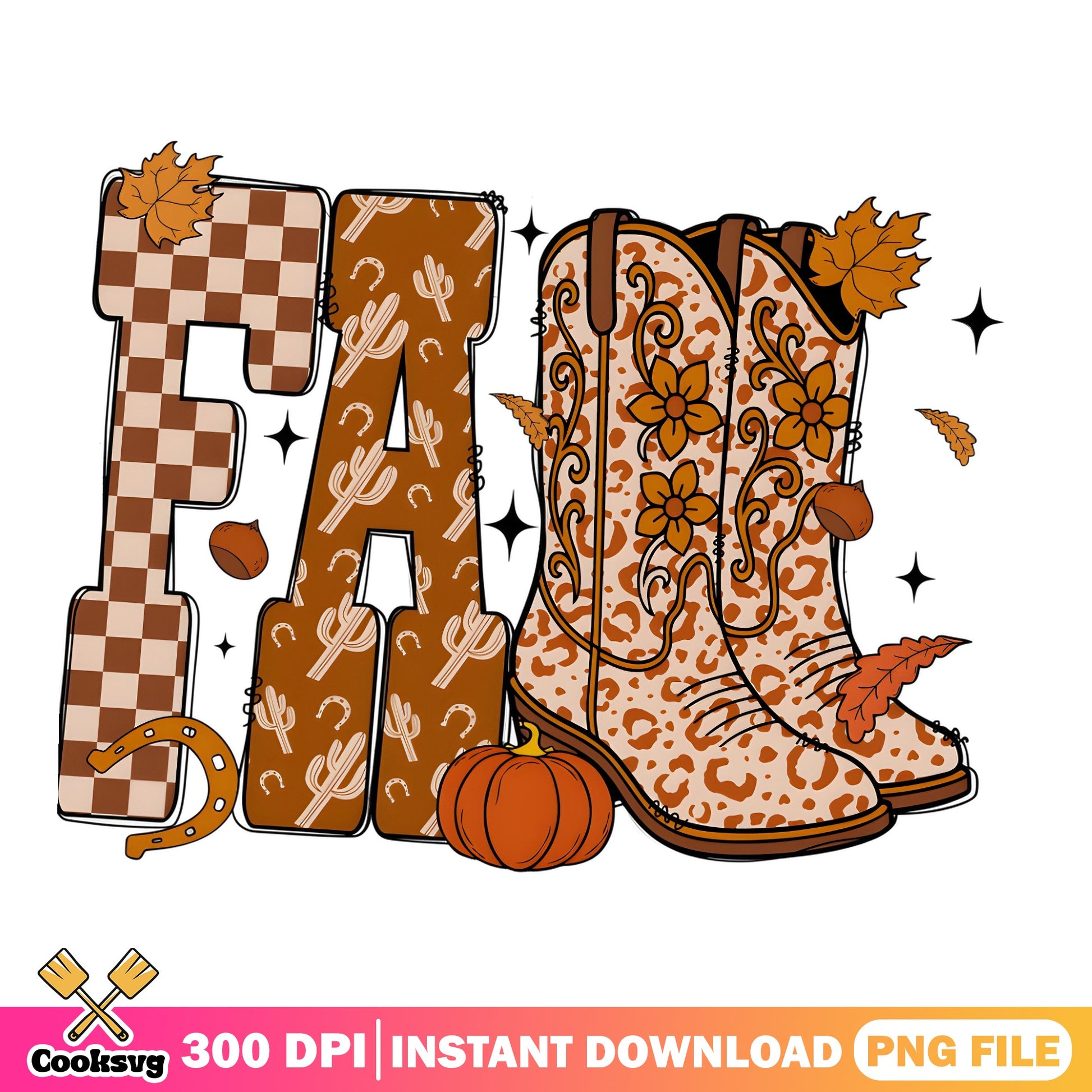 Fall Cowboy Boots Leopard PNG, Autumn Pumpkin PNG, Fall PNG