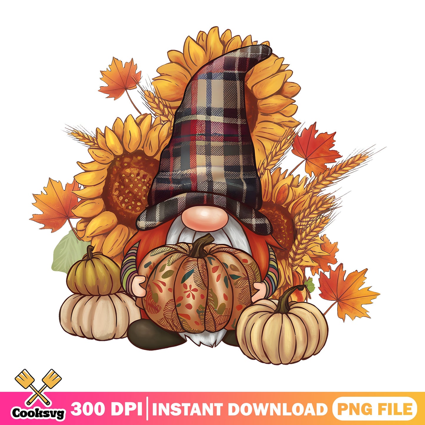 Fall Gnome With Pumpkin Sunflower PNG, Autumn Gnome PNG, Thanksgiving PNG