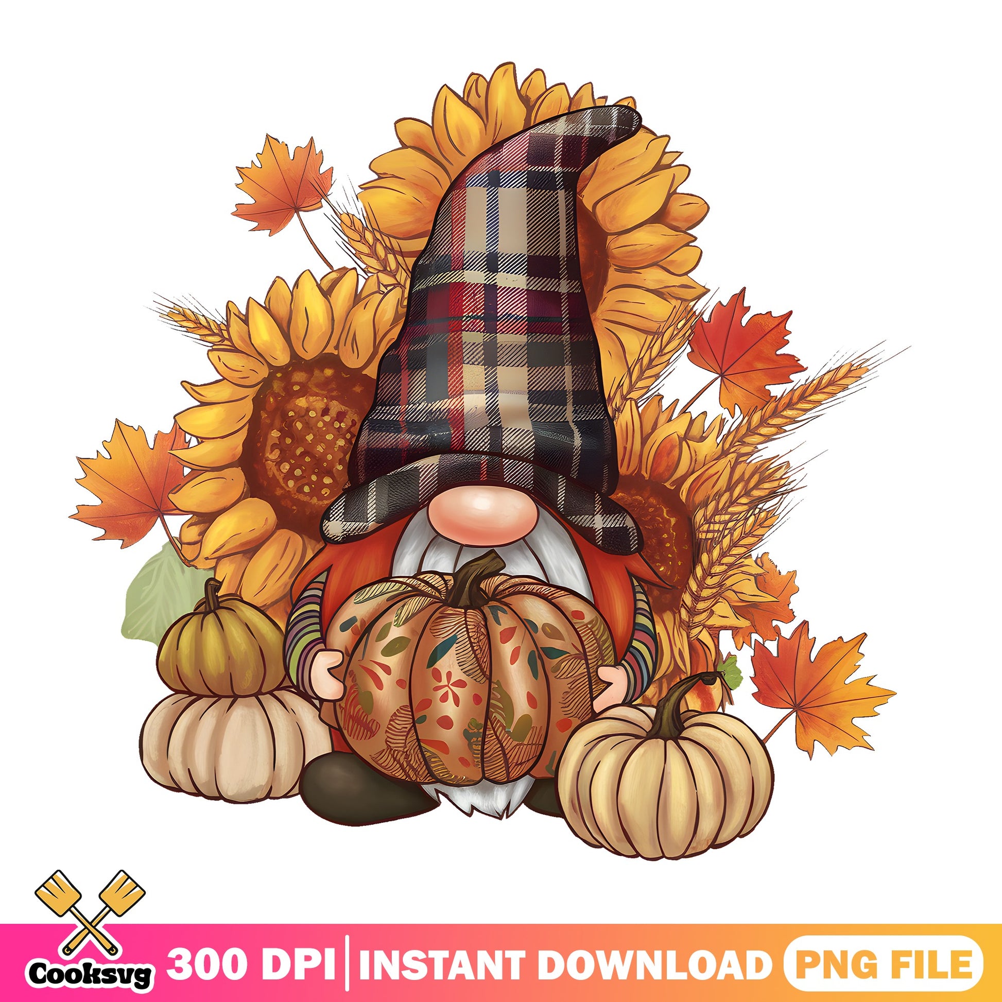 Fall Gnome With Pumpkin Sunflower PNG, Autumn Gnome PNG, Thanksgiving PNG