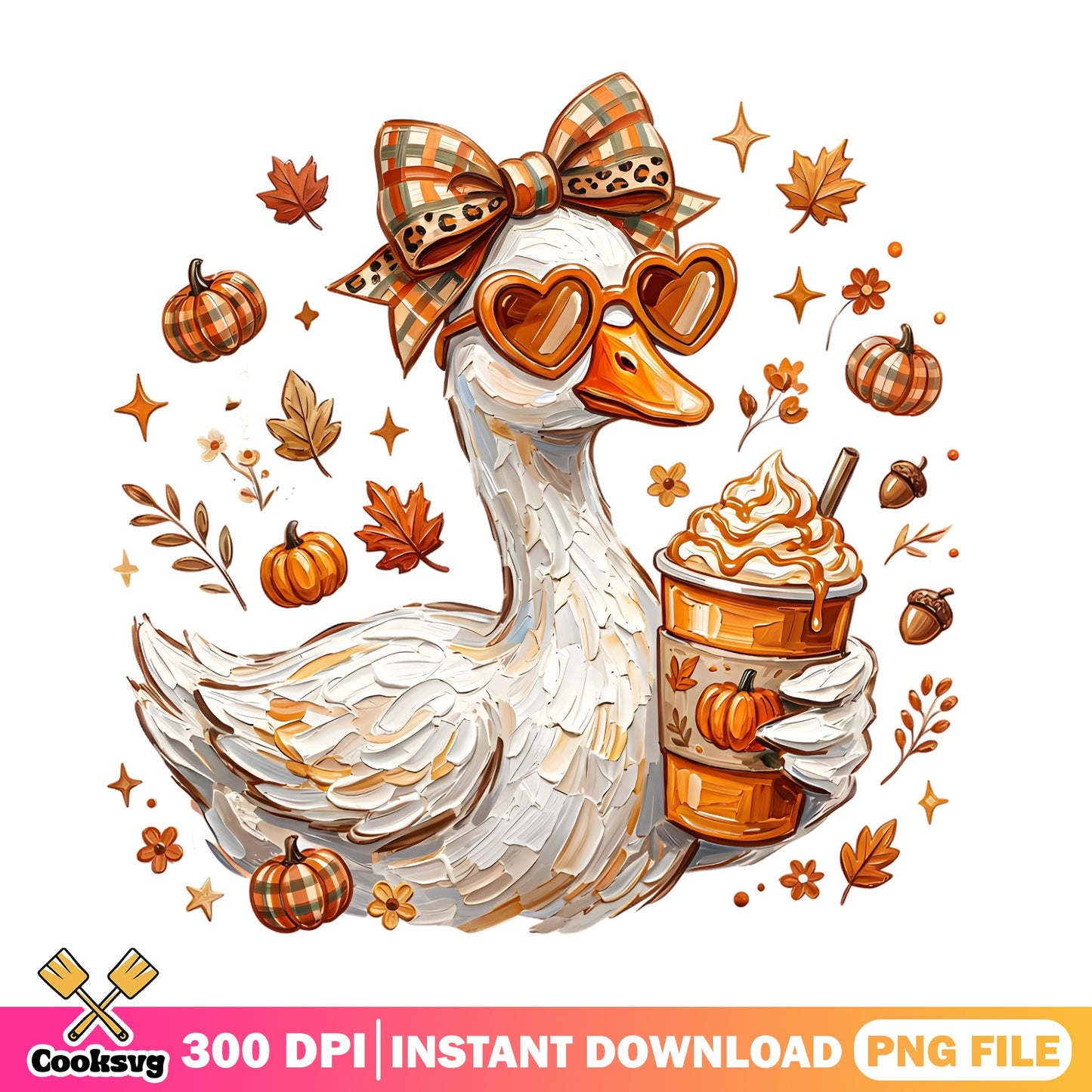 Fall Goose Pumpkin Spice Latte PNG, Autumn Duck PNG, Thanksgiving PNG