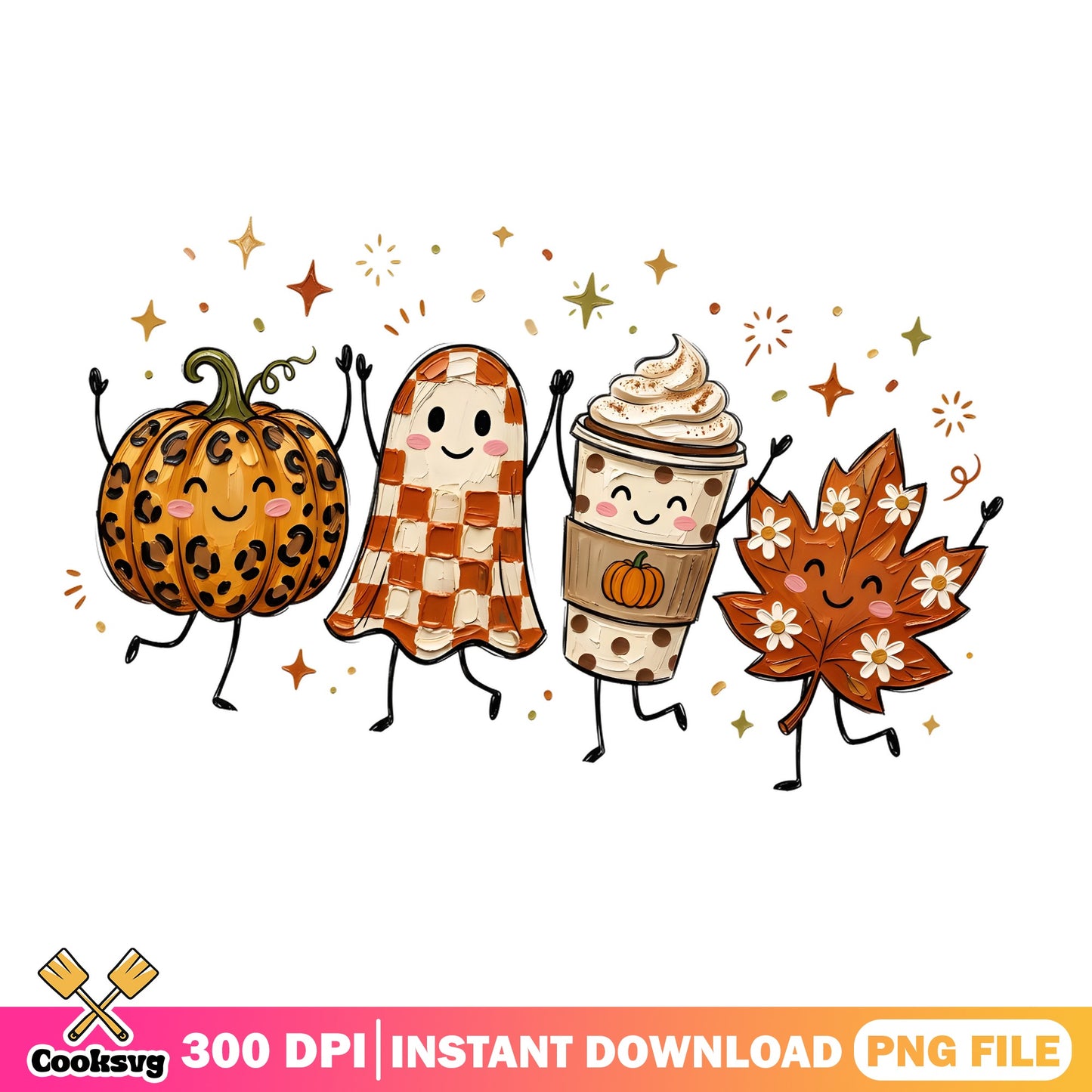Fall Halloween Dancing Squad PNG, Pumpkin Ghost Autumn PNG, Halloween PNG