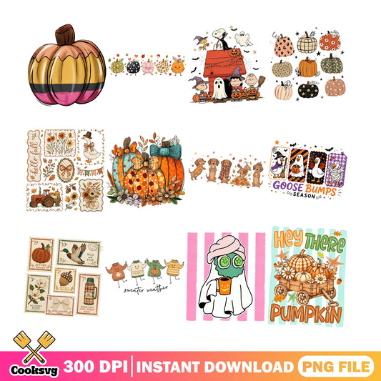 Fall Halloween PNG Bundle, Snoopy Pumpkin PNG, Autumn PNG