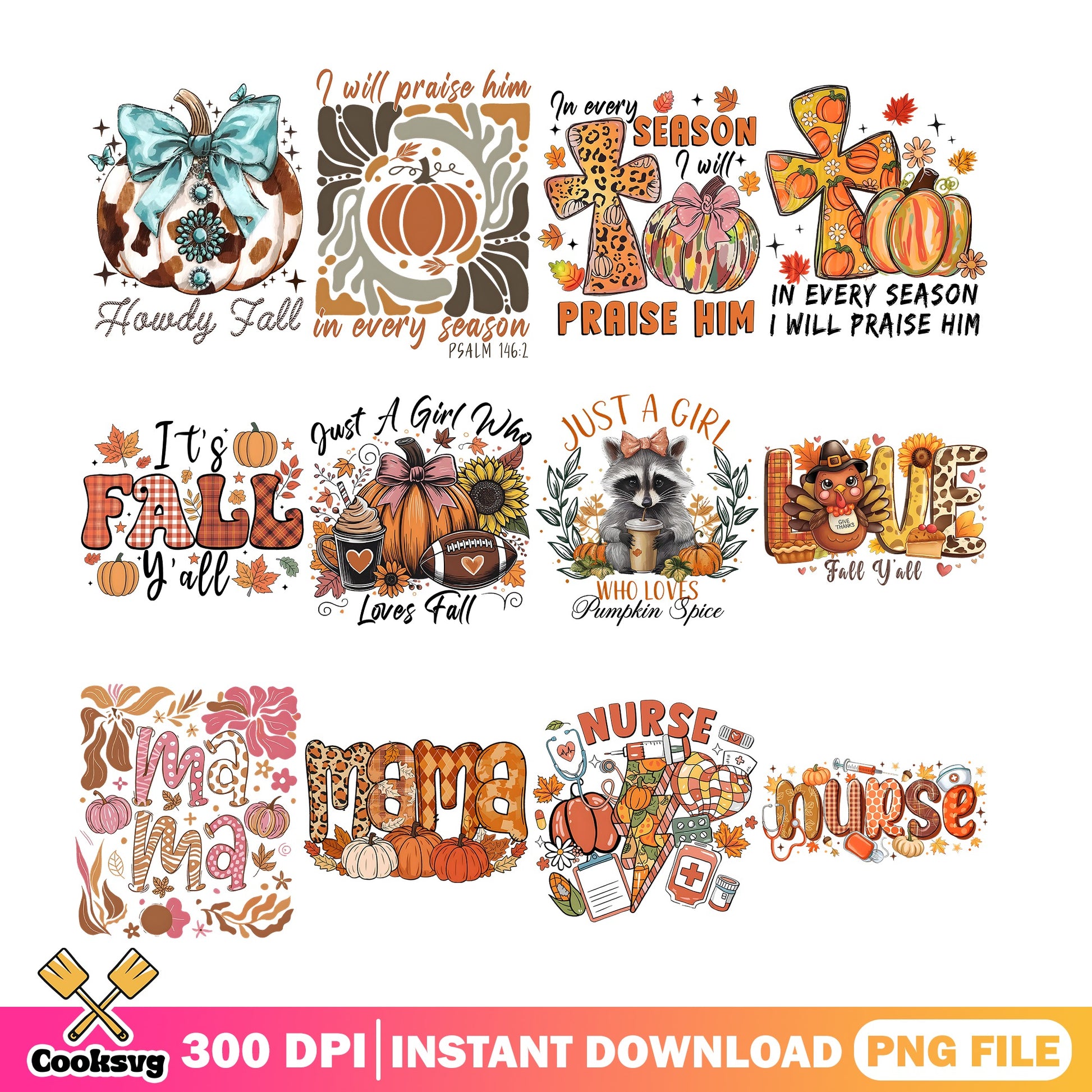 Fall PNG Bundle Sublimation, Howdy Fall Thanksgiving PNG, Autumn PNG