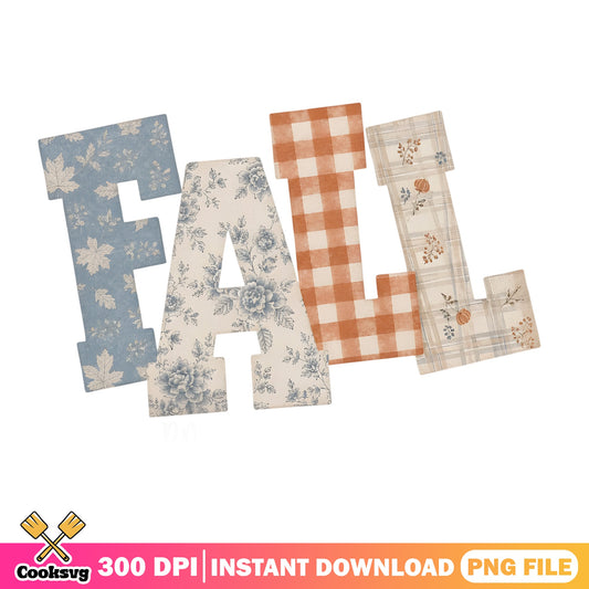 Fall Patchwork Letters PNG, Autumn Plaid Floral, Fall PNG