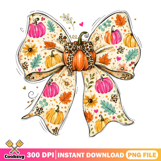 Fall Pumpkin Coquette Bow PNG, Leopard Autumn Bow, Thanksgiving PNG