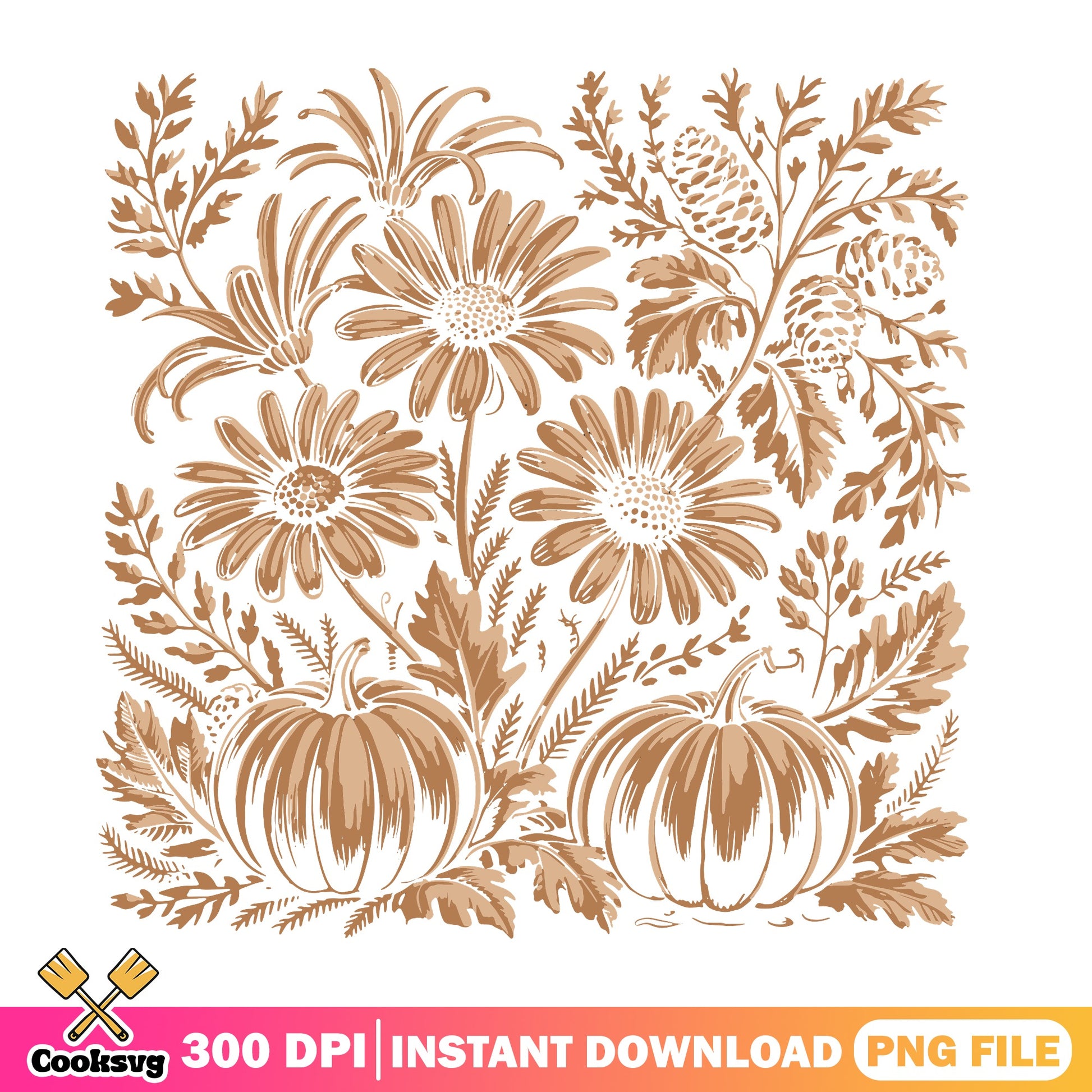 Fall Pumpkin Floral PNG, Autumn Wildflower Botanical PNG, Thanksgiving PNG