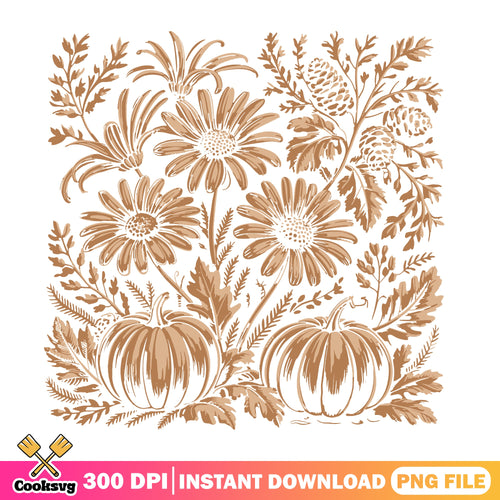 Fall Pumpkin Floral PNG, Autumn Wildflower Botanical PNG, Thanksgiving PNG
