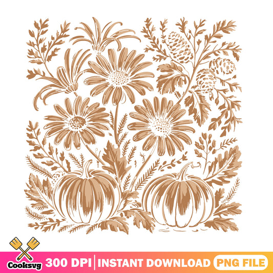 Fall Pumpkin Floral PNG, Autumn Wildflower Botanical PNG, Thanksgiving PNG