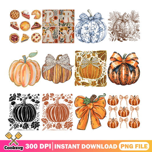 Fall Pumpkin PNG Bundle, Thanksgiving Autumn Clipart, Halloween PNG