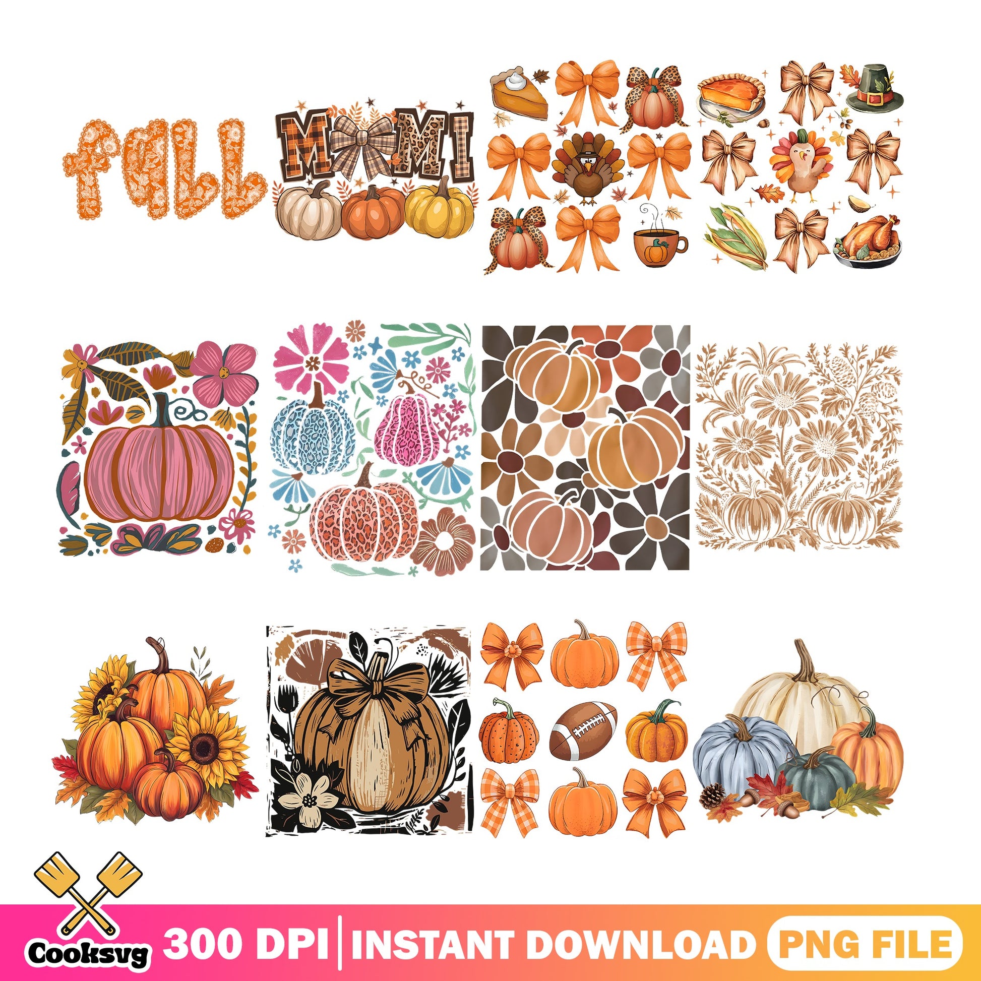 Fall Pumpkin PNG Bundle, Thanksgiving Turkey PNG, Autumn PNG