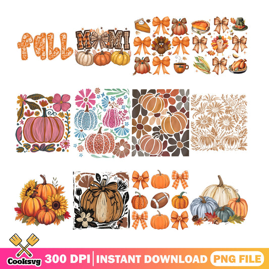 Fall Pumpkin PNG Bundle, Thanksgiving Turkey PNG, Autumn PNG