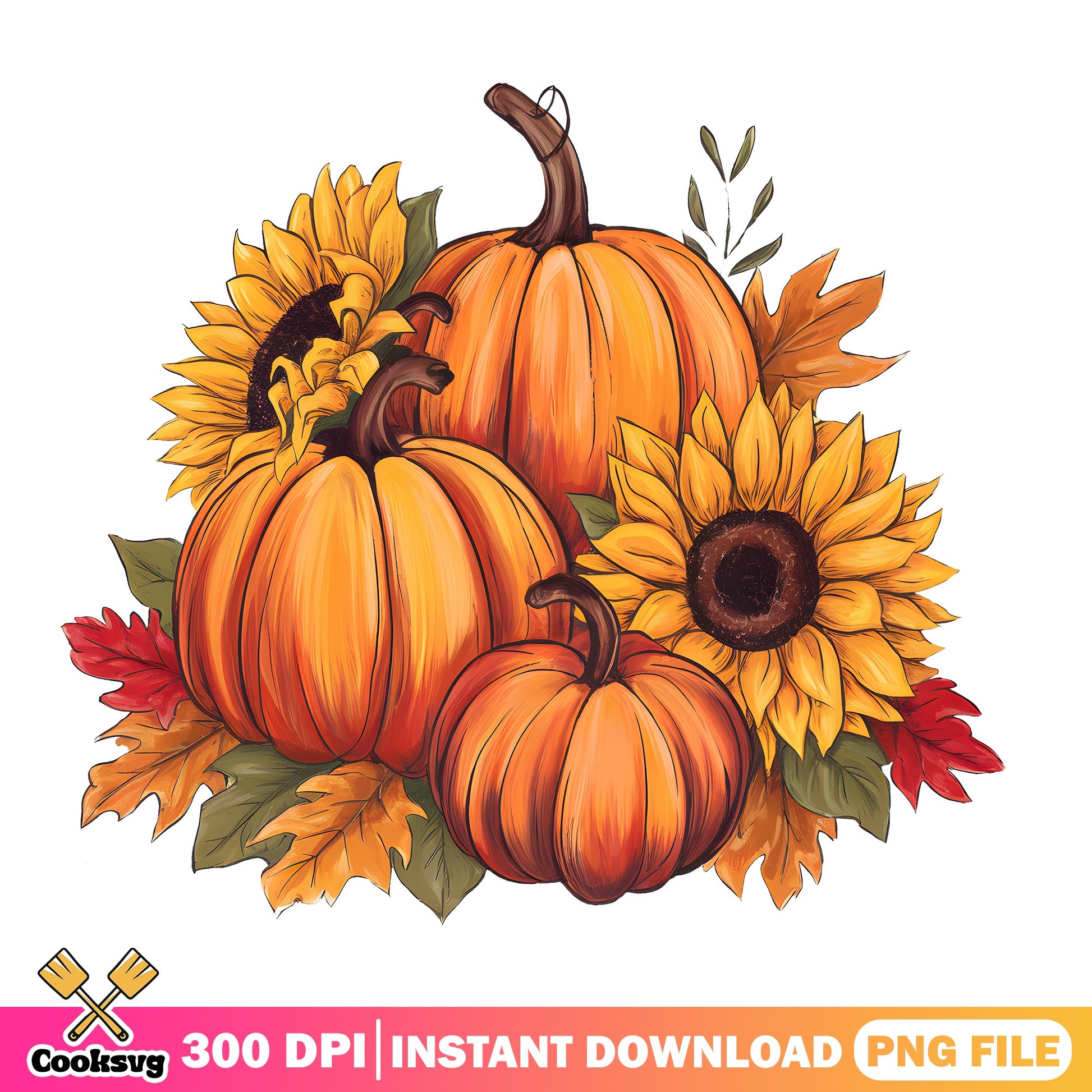 Fall Pumpkin Sunflower PNG, Autumn Harvest PNG, Thanksgiving PNG