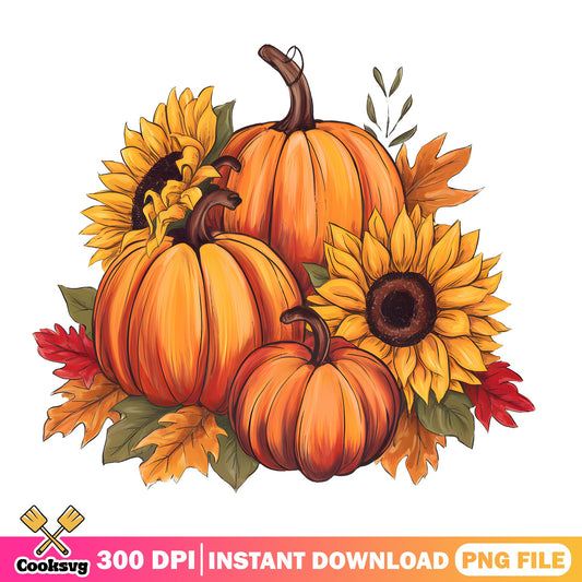 Fall Pumpkin Sunflower PNG, Autumn Harvest PNG, Thanksgiving PNG