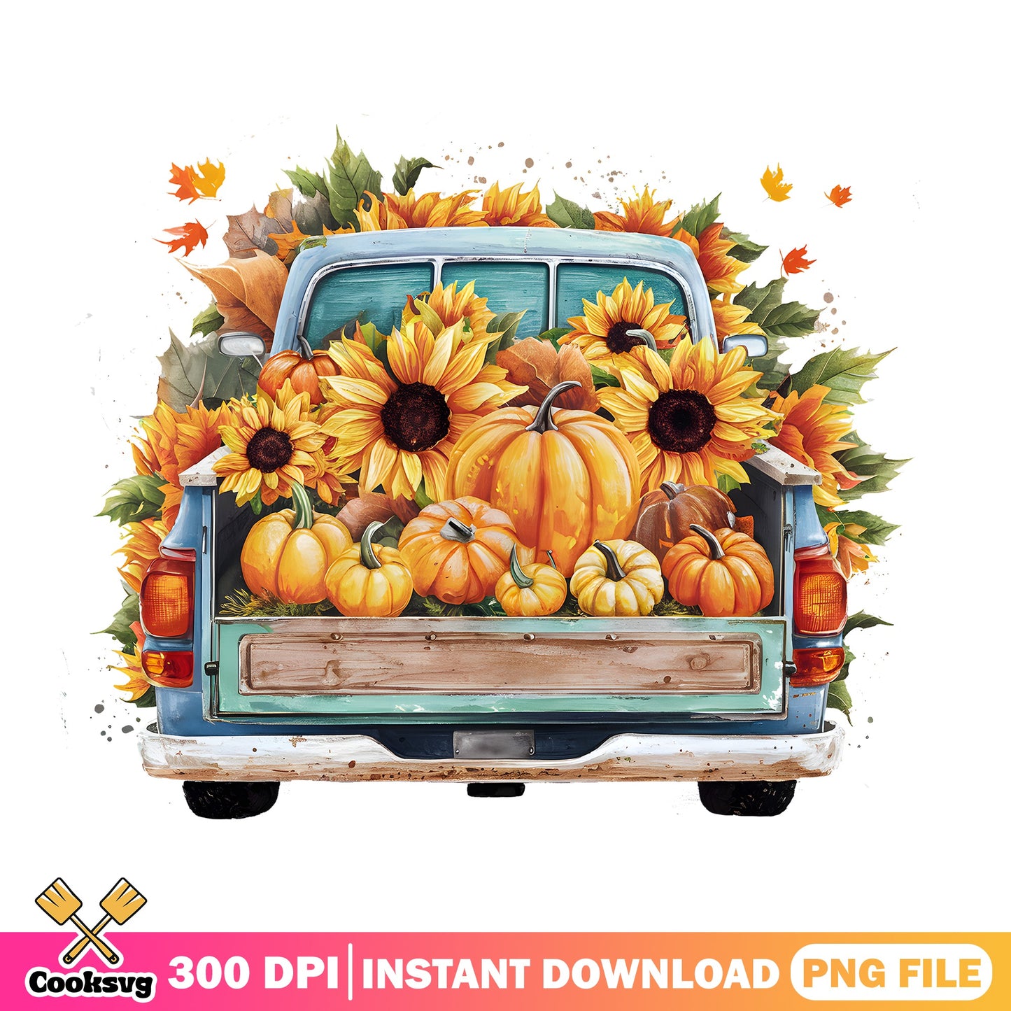Fall Truck With Pumpkins PNG, Sunflower Autumn Truck, Fall PNG
