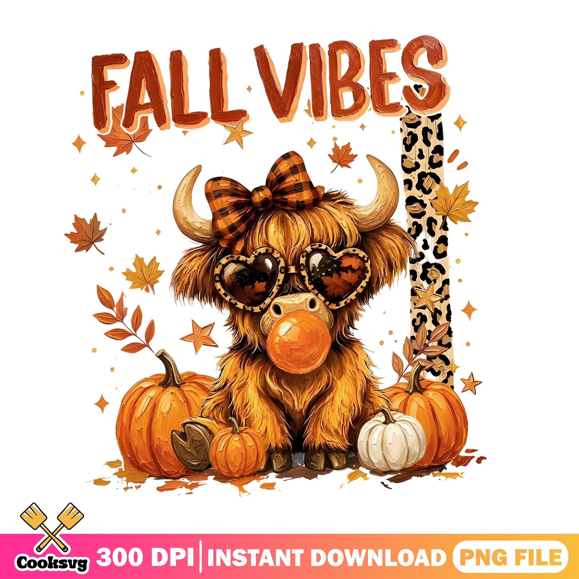Fall Vibes Highland Cow PNG, Pumpkin Autumn PNG, Fall PNG