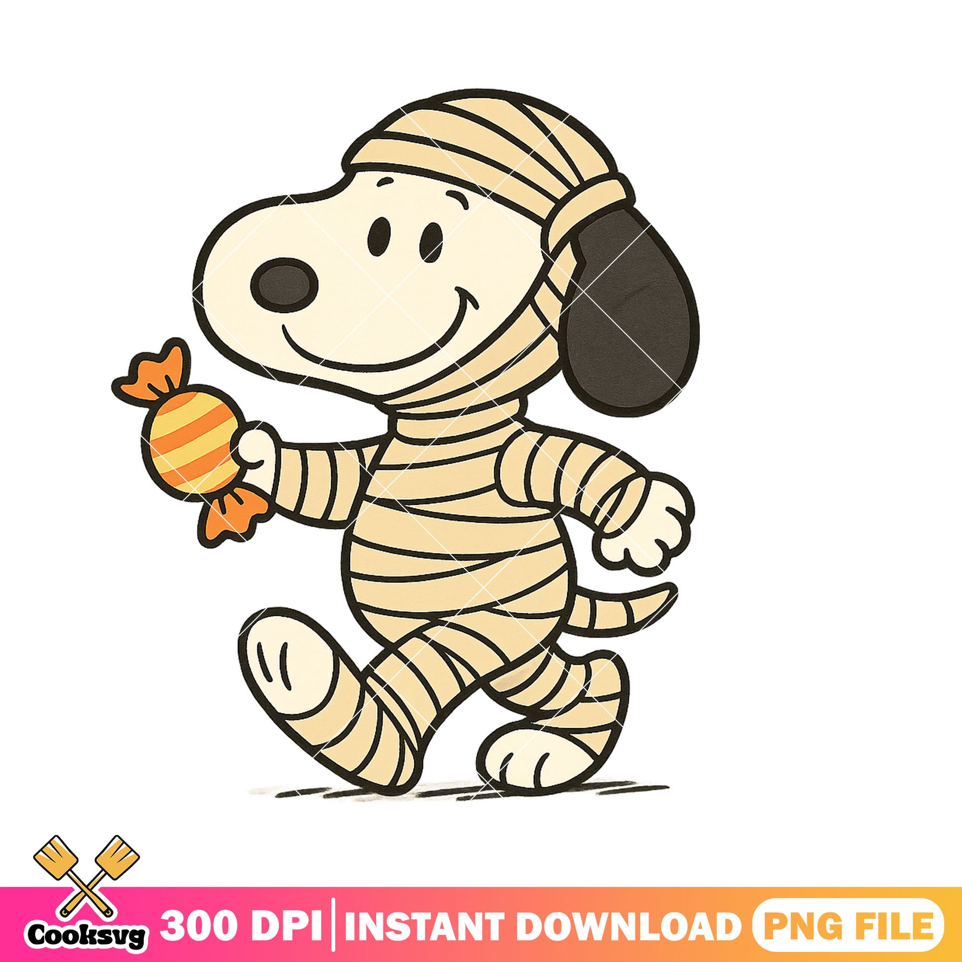 Fall mummy snoopy png, halloween candy png, snoopy halloween png