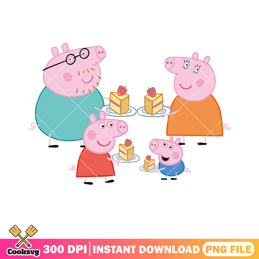 Family Peppa pig eating cake png, show for kids png, simple drawing png