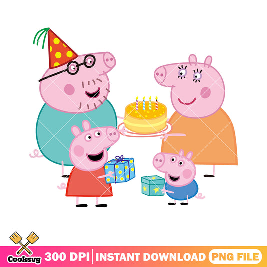 Family peppa pig birthday cake png, kids show png, show peppa pig png