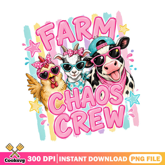 Farm Chaos Crew PNG, Cute Farm Animals PNG, Cow Goat Chicken PNG