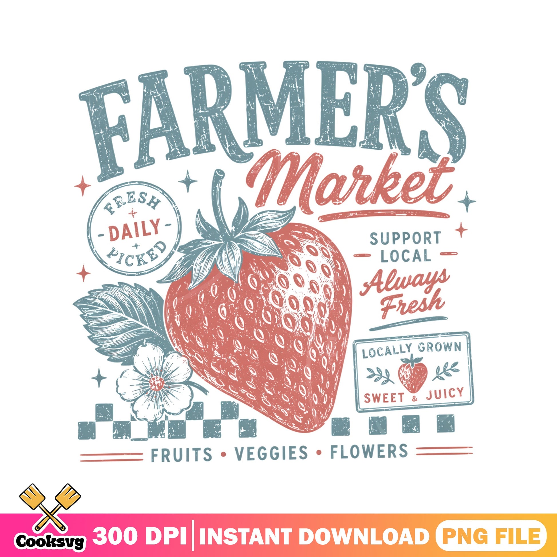 Farmer's Market Strawberry PNG, Retro Farmhouse PNG, Fresh Fruit PNG
