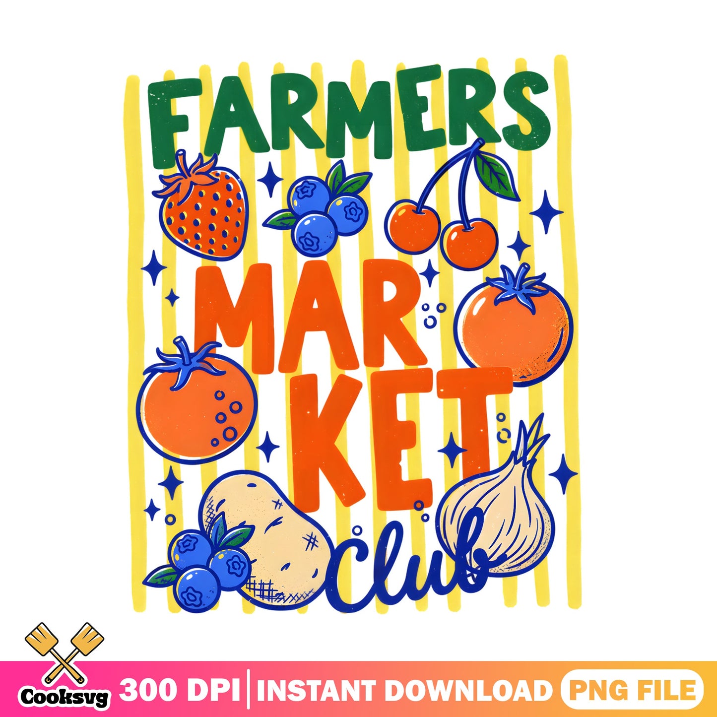 Farmers Market Club PNG, Fresh Fruit Vegetable PNG, Retro PNG