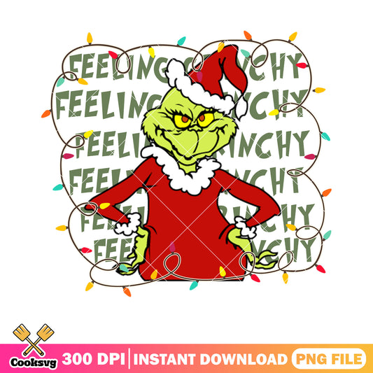 Feeling ginchy png, the grinch png, christmas lights png