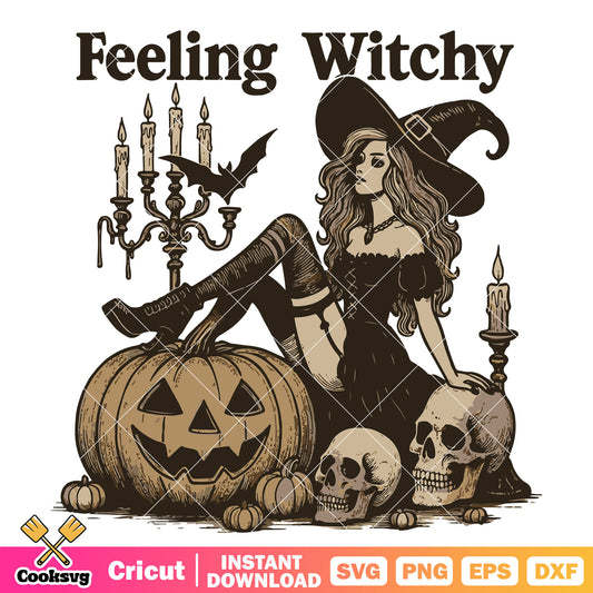 Feeling witchy halloween svg, halloween witch svg, witch pumpkin​ svg