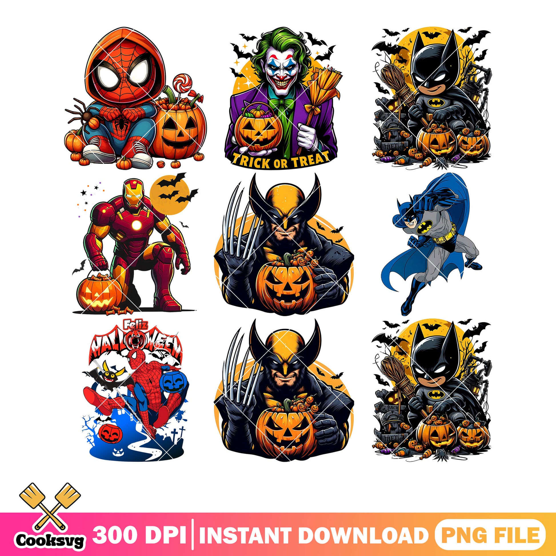 Feliz halloween png bundle, jack o lantern png, trick or treat png
