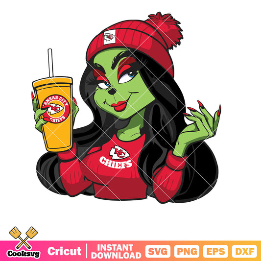 Female Grinch Kansas City Chiefs Football Team Svg, Kansas City Chiefs svg, grinch girl svg