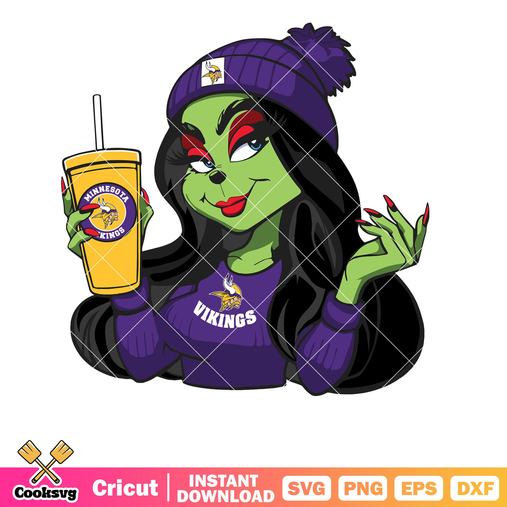 Female Grinch Minnesota Vikings Football Team Svg, Minnesota Vikings svg, grinch girl svg