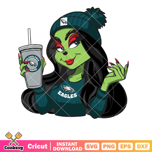 Female Grinch Philadelphia Eagles Football Team Svg, Philadelphia Eagles svg, grinch girl svg